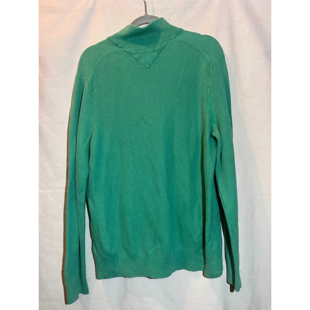 Tommy Hilfiger Mens SZ L 1/4 Zip Mock Neck Sweater Pullover Knit  Green Logo B9
